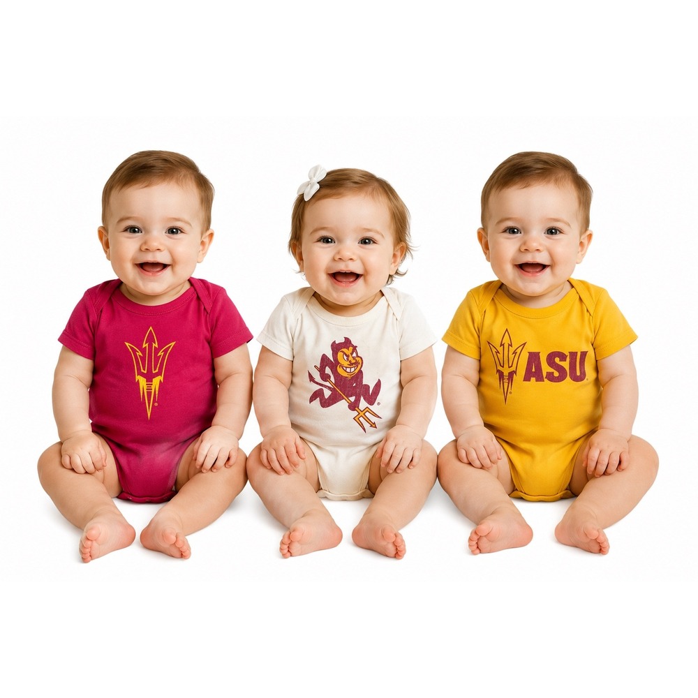 Wes and Willy ASU Arizona State Sun‎ Devils Baby Bodysuit Set 3 Piece 18M NCAA